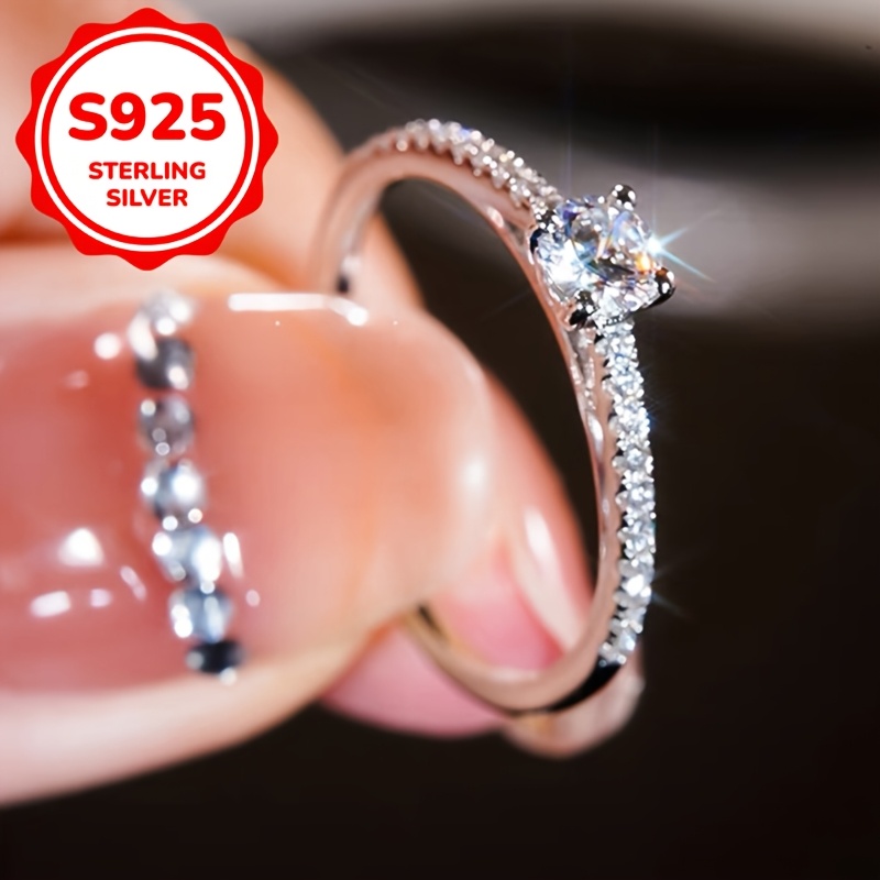 925 Silver Round Engagement Ring with Synthetic Gemstone & Sparkling Accents
